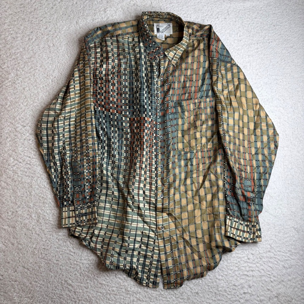 Vintage Goouch 100% Silk Button Down Shirt Mens Medium Abstract disco *READ